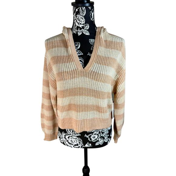 NWT Billa Bong Cropped Peaches and Cream Striped Hooded Sweater - Picture 1 of 4